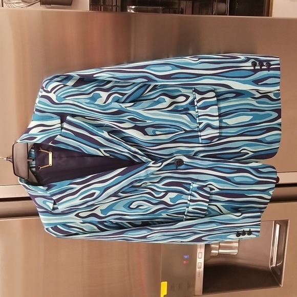 💕TRINA TURK💕 Pistache Blazer ~ Blue WIllow Ottoman Ceramic Print 6 NWT - Picture 7 of 16